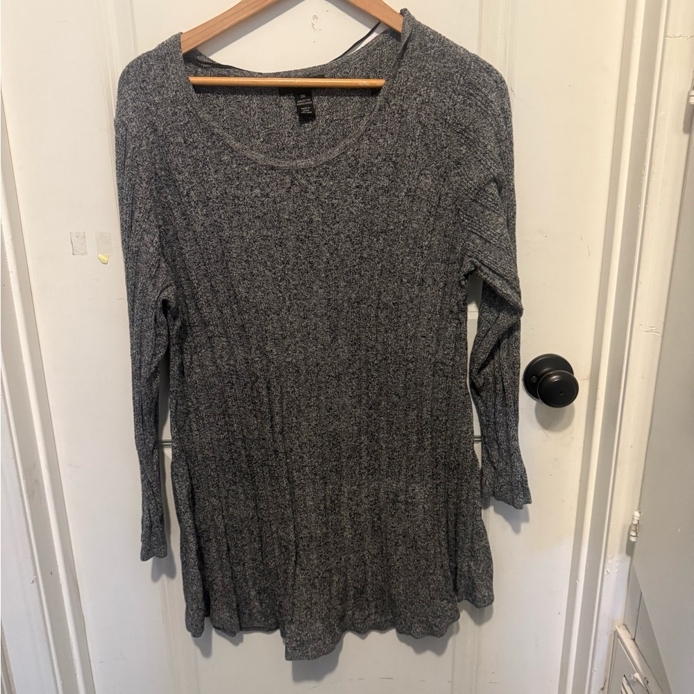 Style & Co. Gray Ribbed Long Sleeve Tunic Top